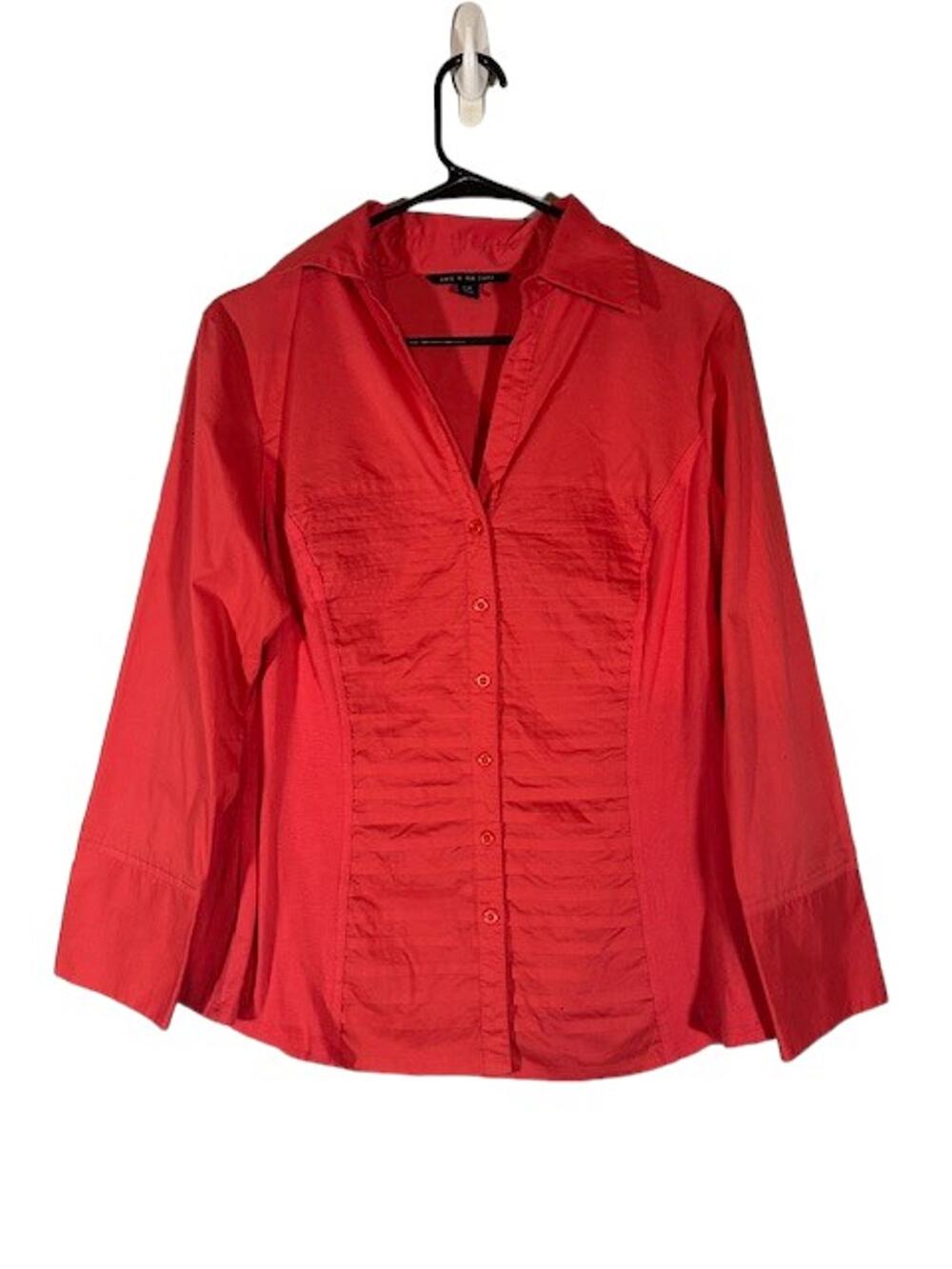 Zac & Rachel Pink Collared V-Neck Layered Button Down Blouse Women Sz L